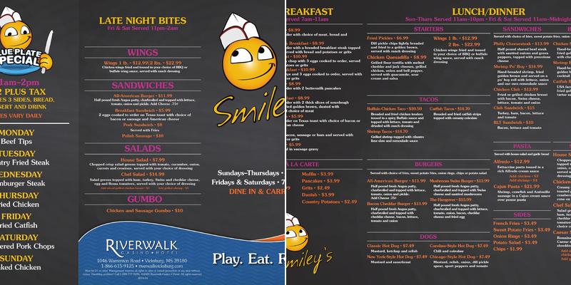 Smiley's at Riverwalk Casino Menu