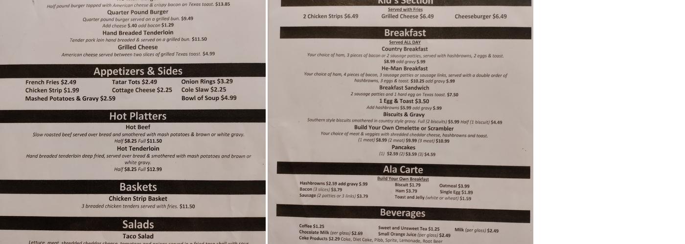 Corner Cafe Menu