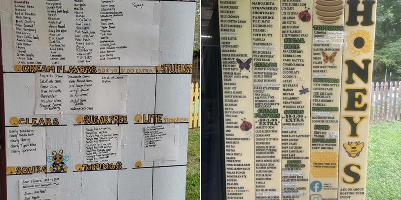 Honey's Snoballs Shack Menu