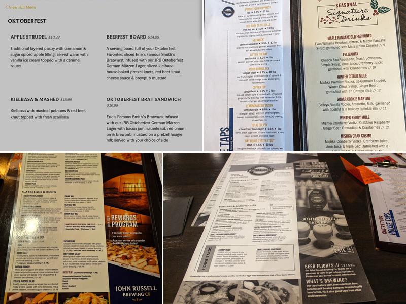 John Russell Brewing Company Brew House & Restaurant Menu