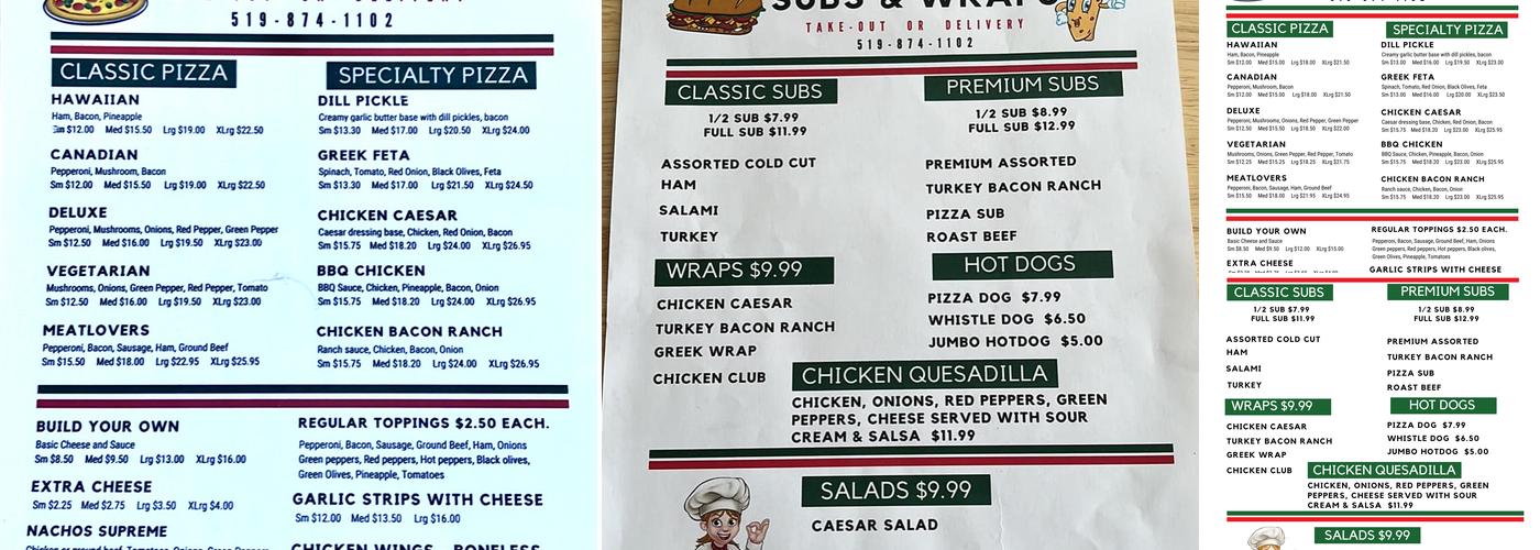 Auntie Tammy's Pizza Menu
