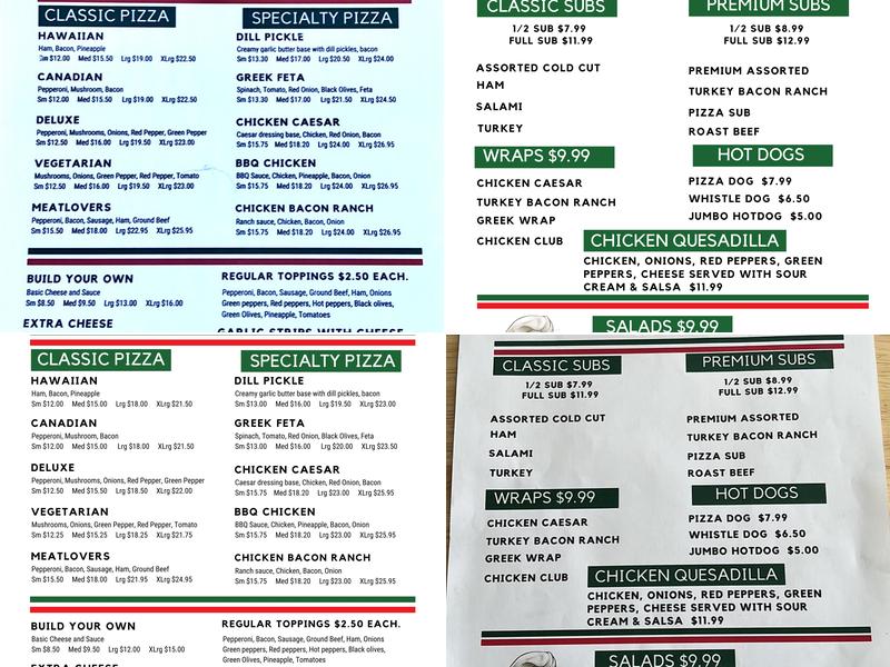 Auntie Tammy's Pizza Menu