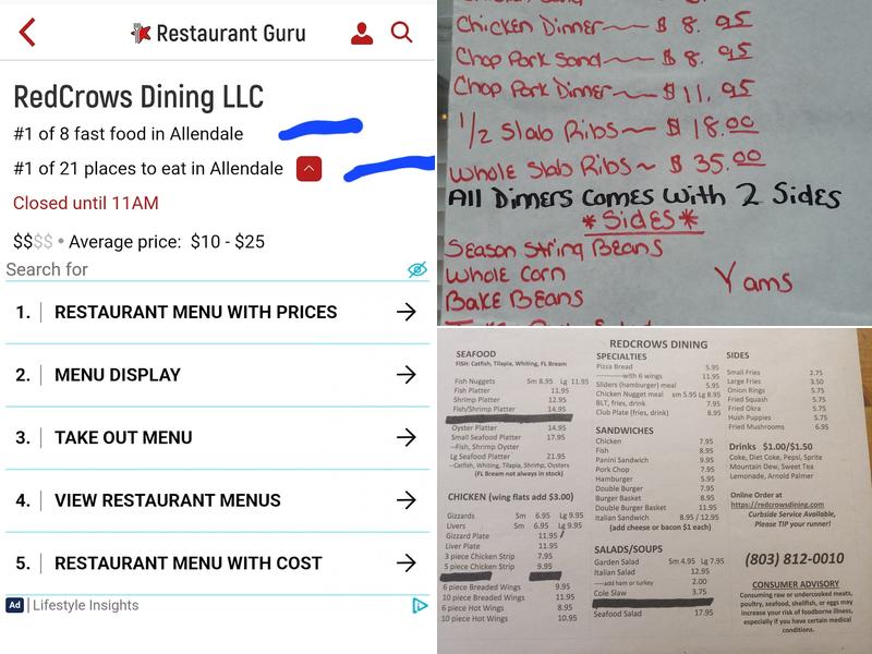 RedCrows Dining LLC Menu
