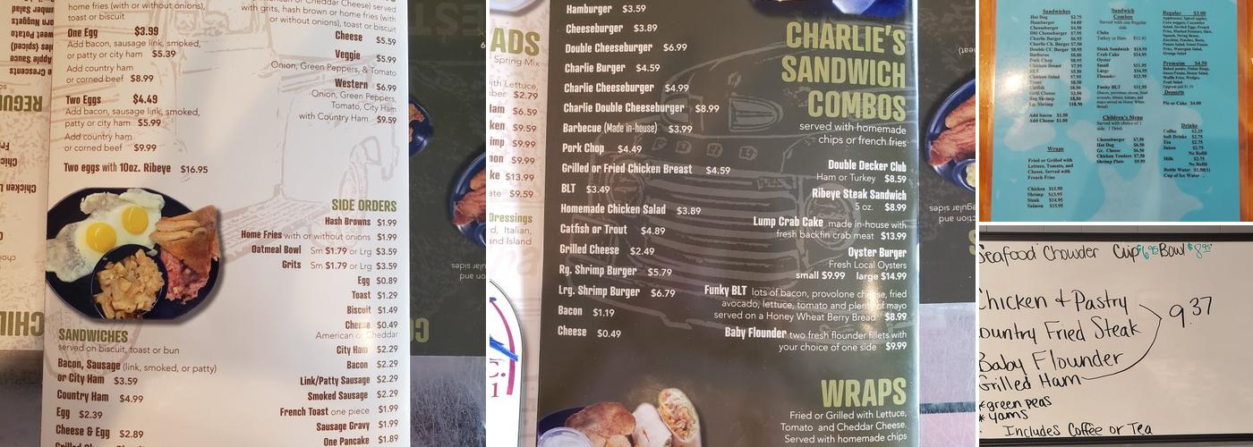 Charlie's Restaurant Menu