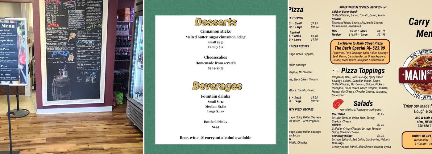 Main Street Pizza Of Alma Nebraska Menu
