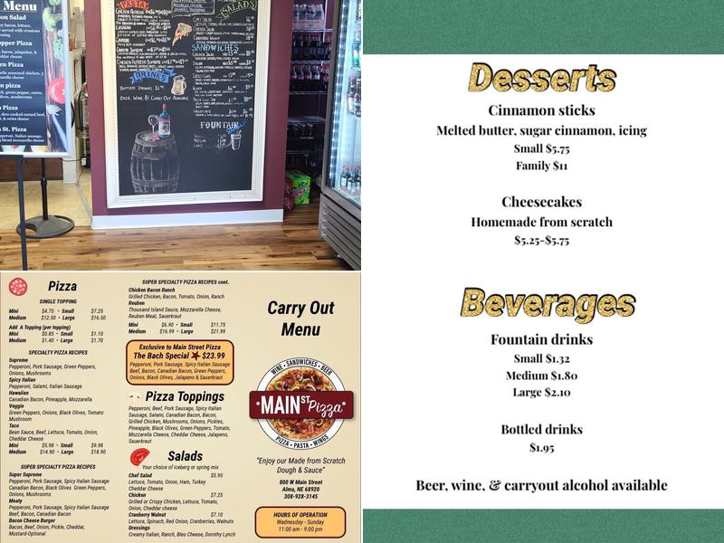 Main Street Pizza Of Alma Nebraska Menu