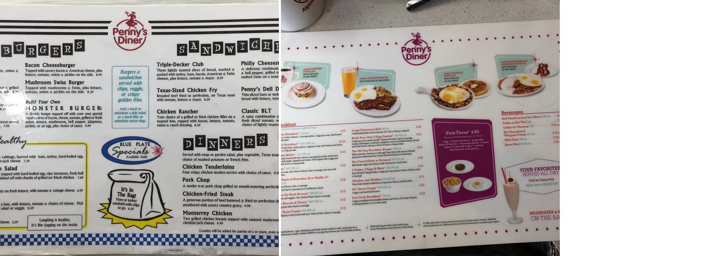 Penny’s Diner Menu