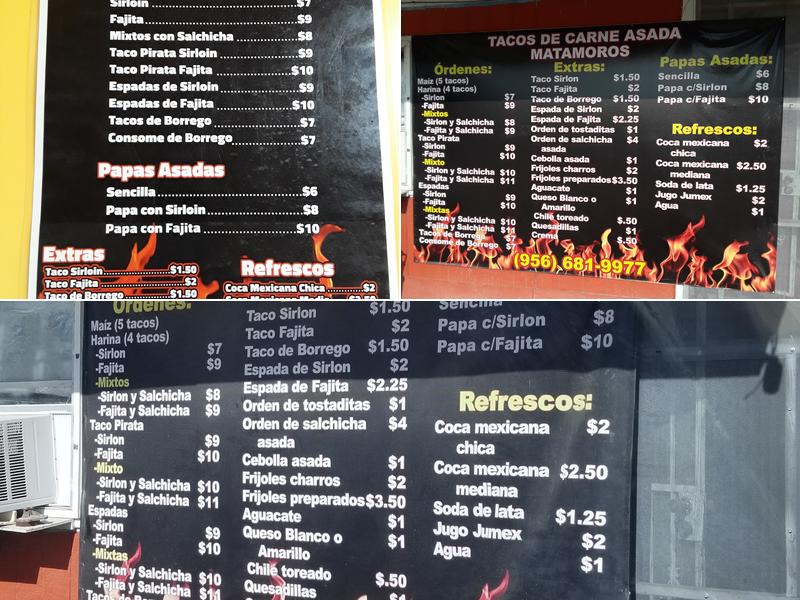 Tacos De Carne Asada Matamoros Menu