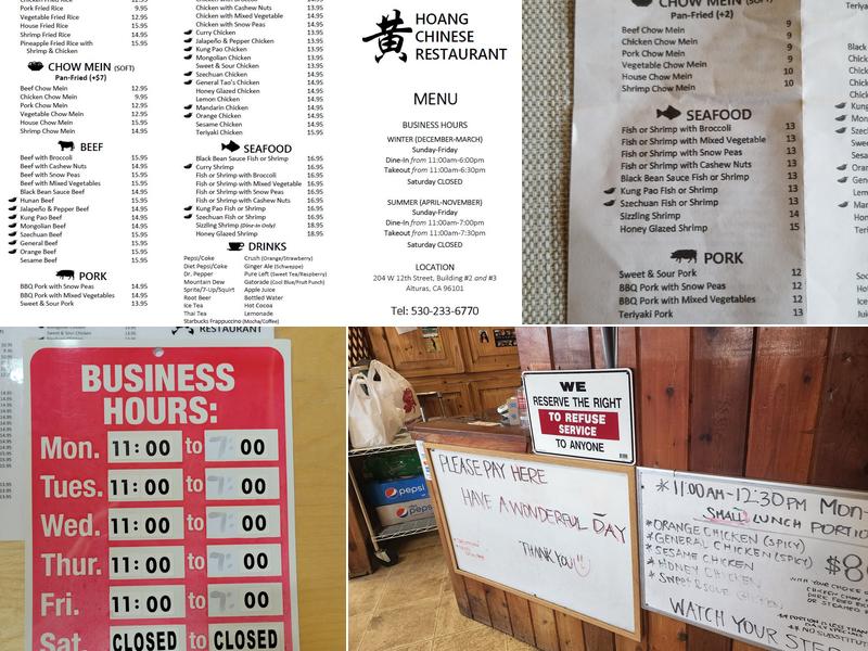 Hoang Chinese Restaurant Menu