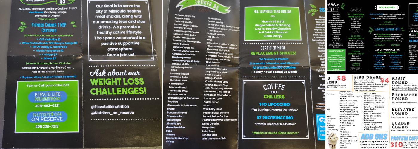 Nutrition on Reserve Menu