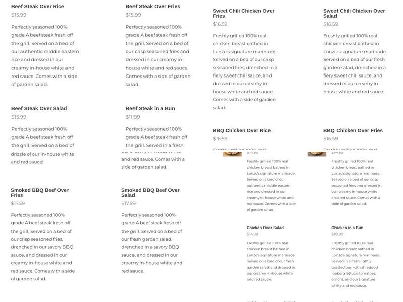 Lonzo's Kitchen Menu