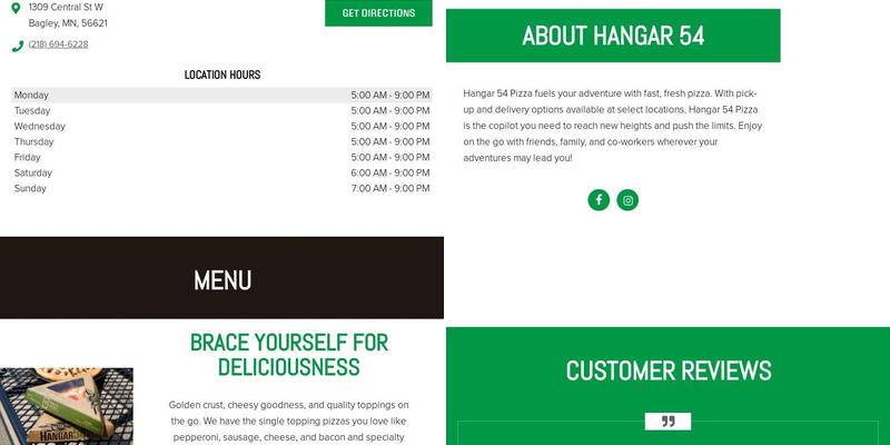 Hangar 54 Pizza Menu