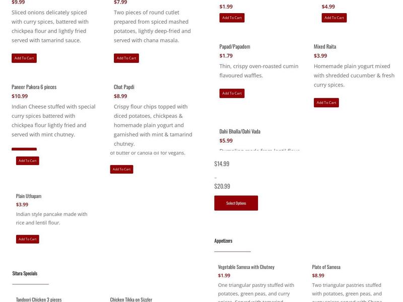 Sitara Petrolia Menu