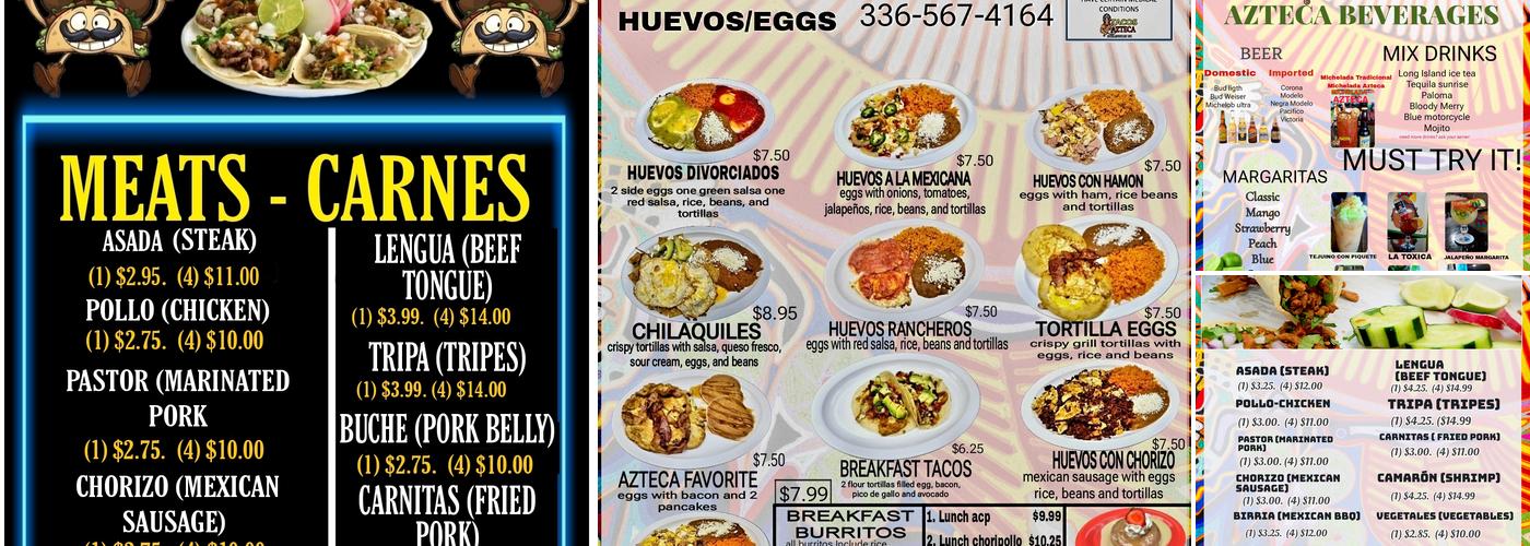 Tacos azteca Menu