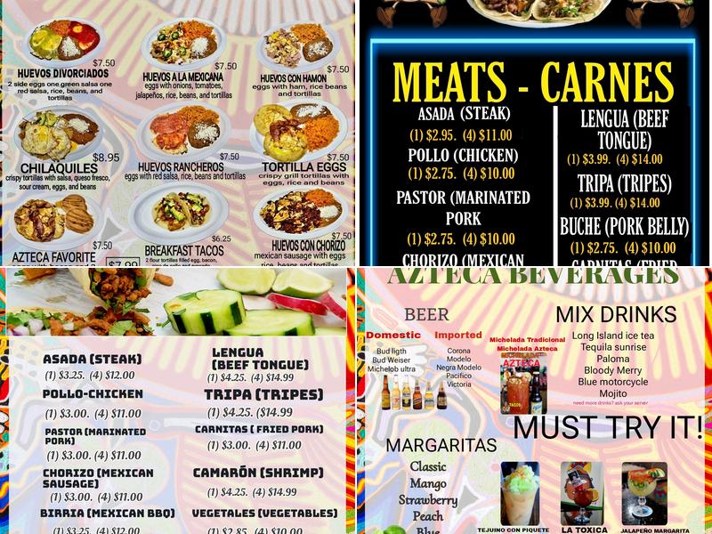 Tacos azteca Menu