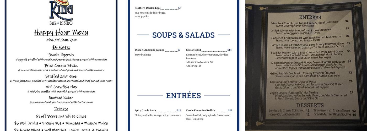 King Bar & Bistro Menu