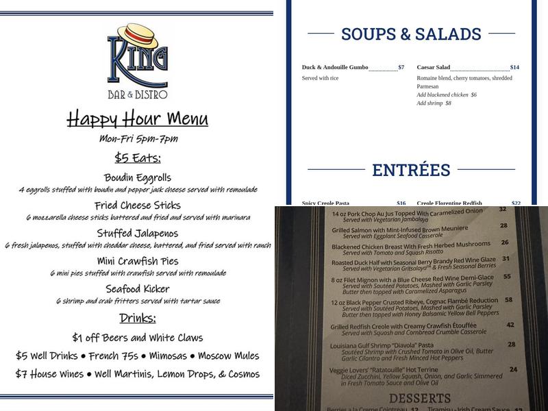 King Bar & Bistro Menu