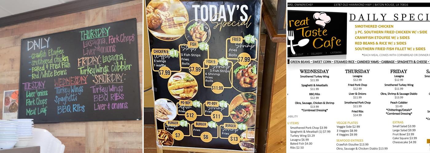 Great Taste Cafe Menu