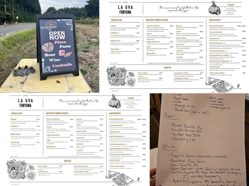 Rusty Grape Vineyard Menu