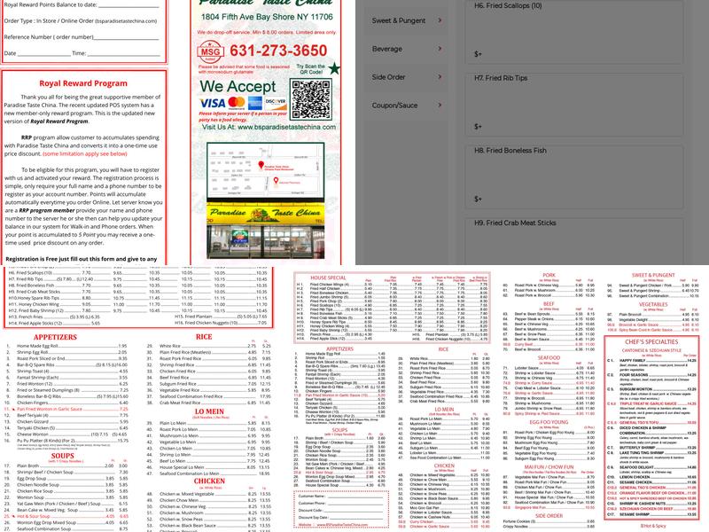 Paradise Taste China Menu
