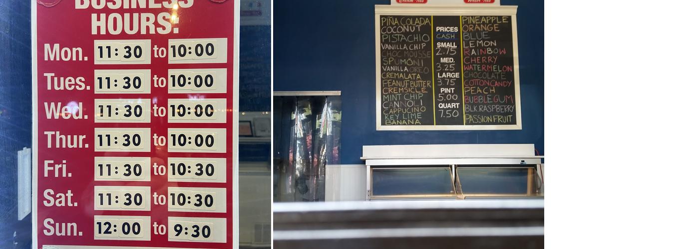 COOL ICE Menu