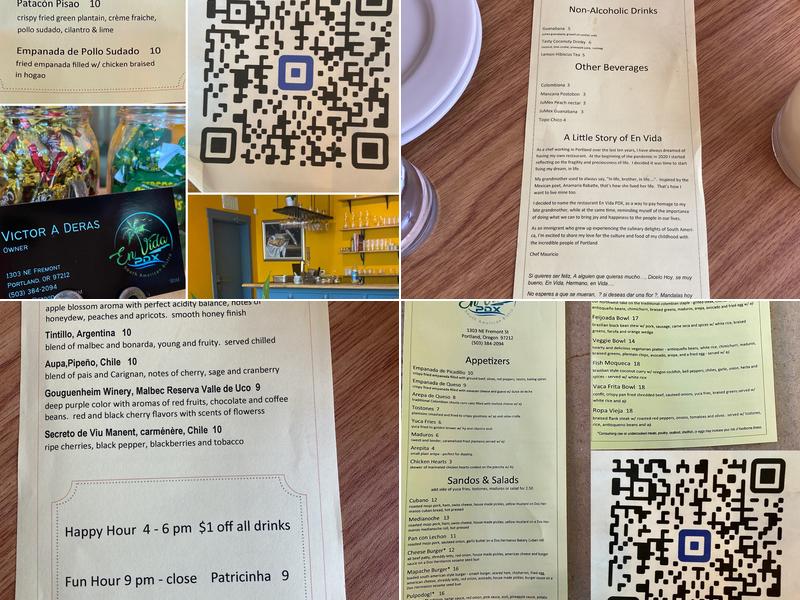 En Vida PDX Menu