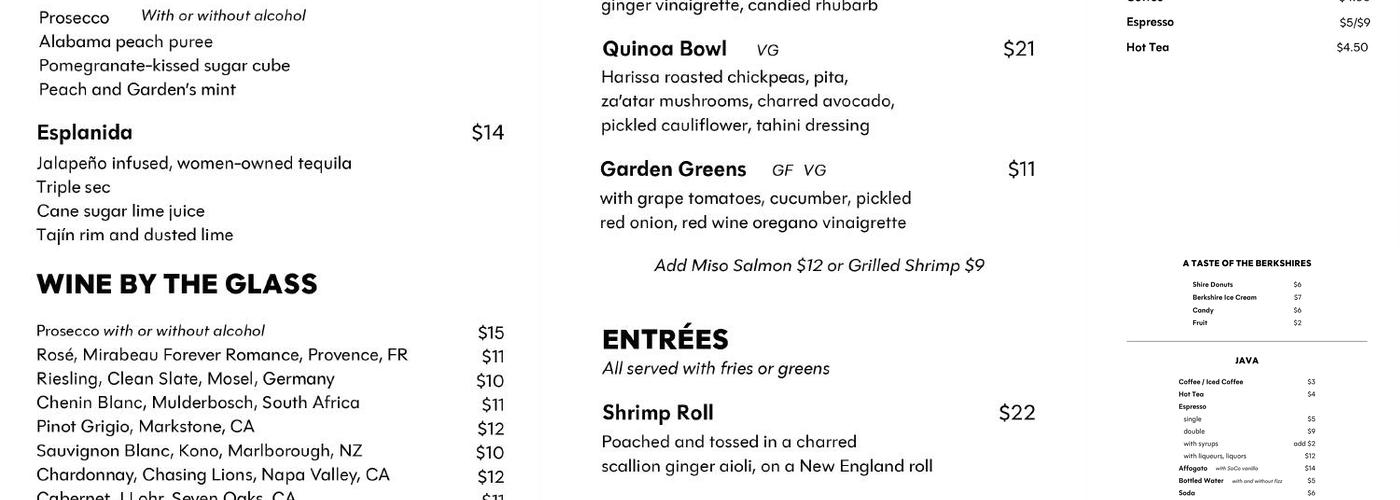 The Pillow Cafe Menu