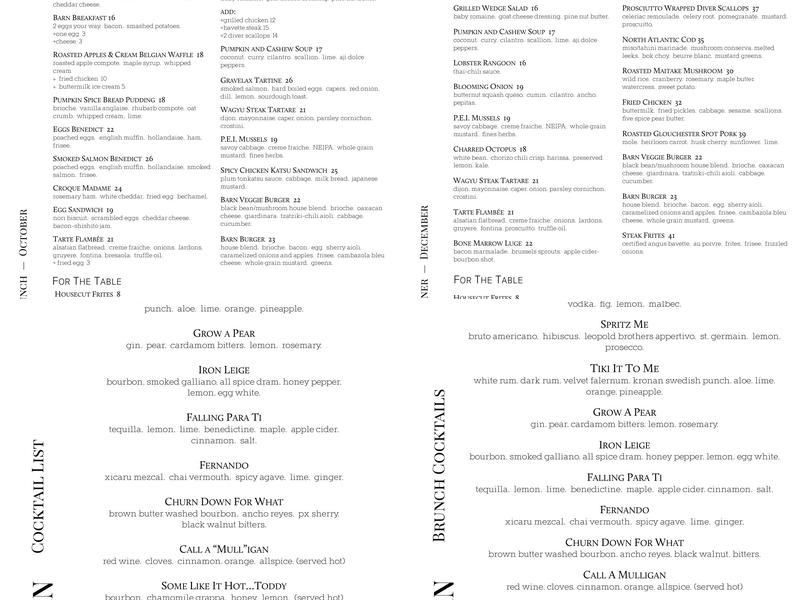Bedford Post Dining Menu
