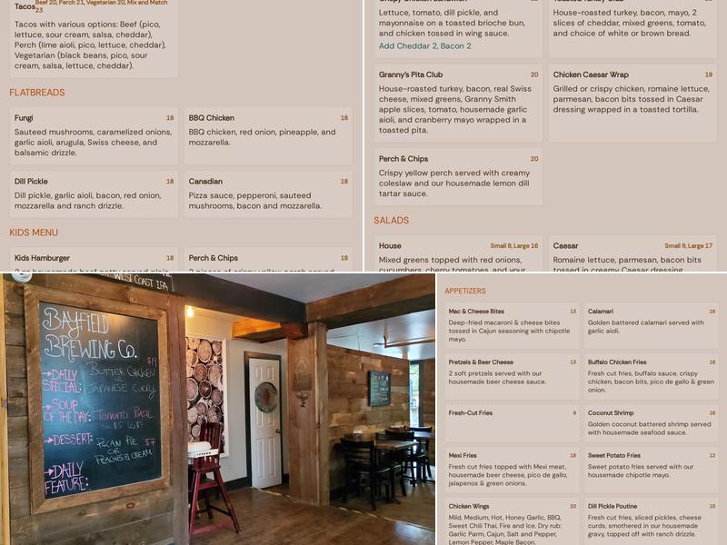 Bayfield Brewing Co. Menu