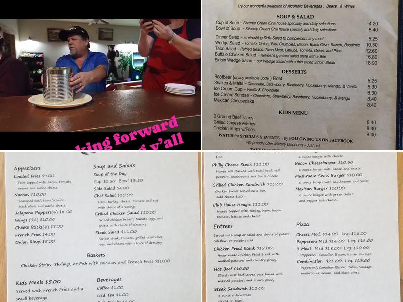 Silvertip Bar and Casino Menu