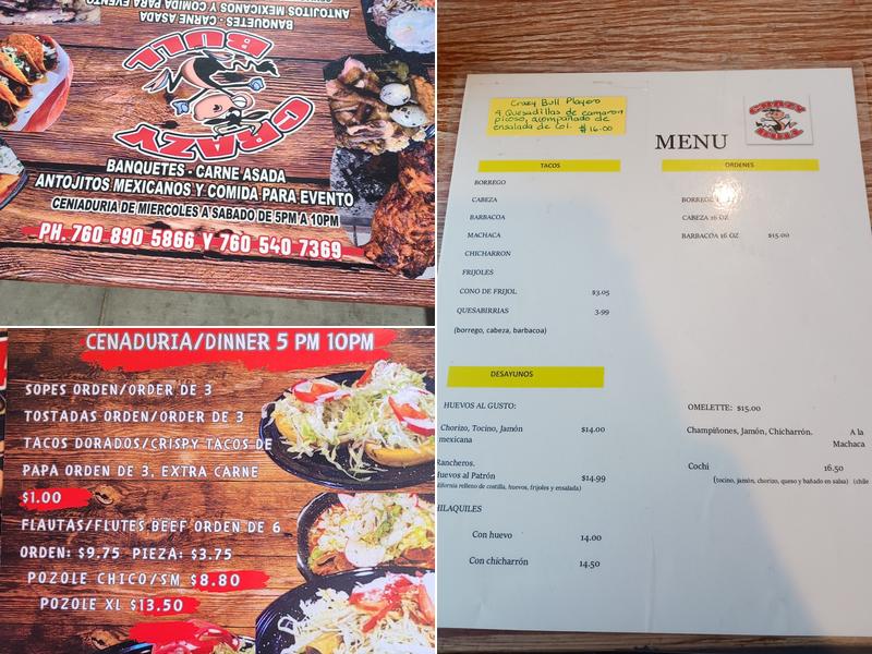 Crazy Bull Inc. Menu