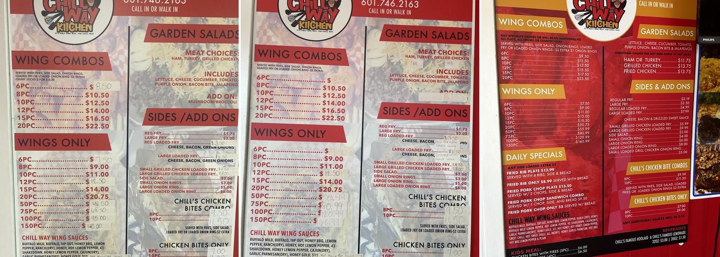 Chill Way Kitchen Menu