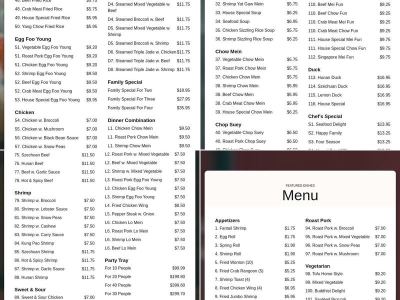 Great Wall Menu