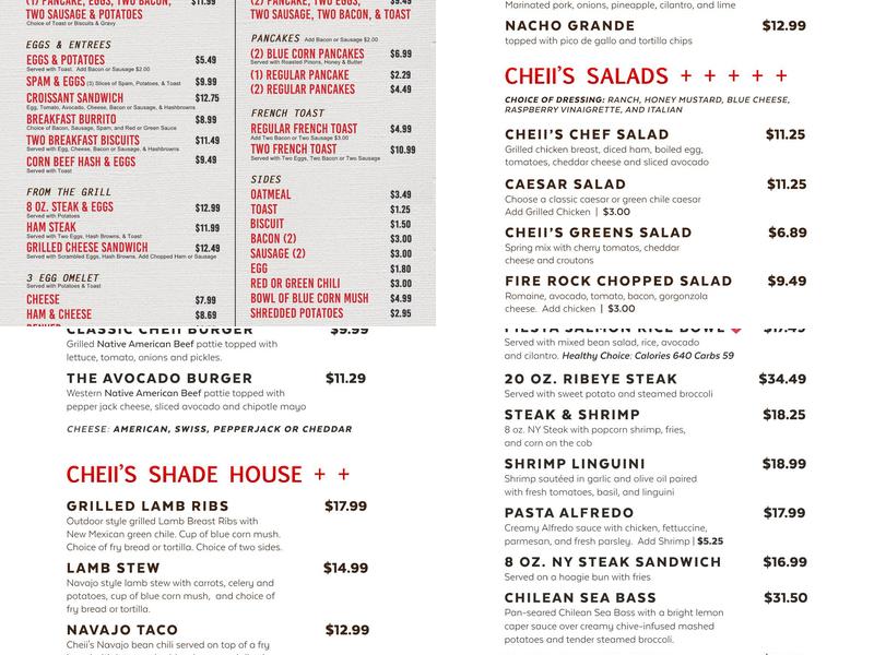 Cheii's Restaurant Menu