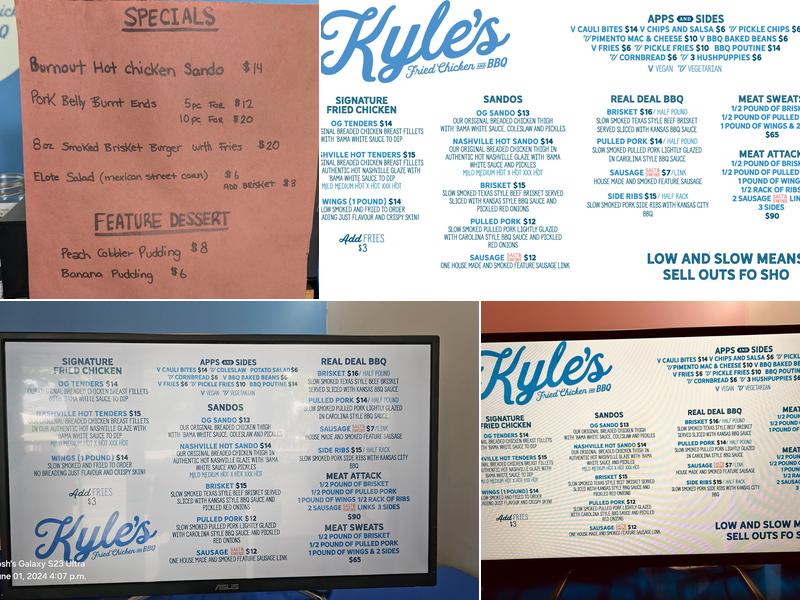 Kyle's Fried Chicken + BBQ Menu
