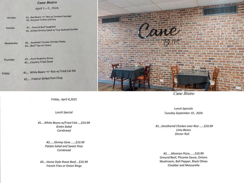 Cane Bistro Menu