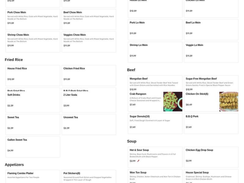 Fortune Cookie Chinese Restaurant Menu