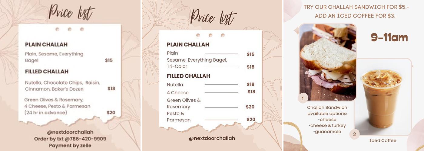 Next Door Challah Menu