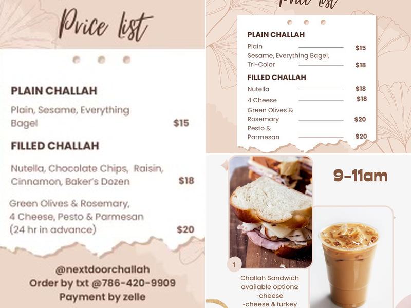 Next Door Challah Menu