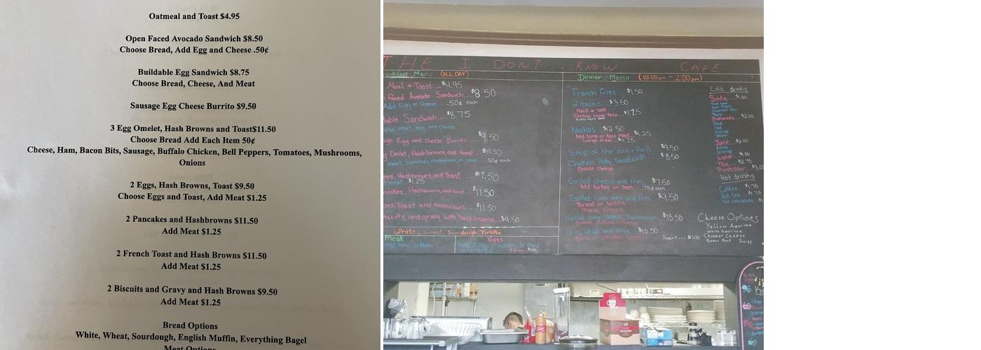 I Don’t Know Cafe Menu