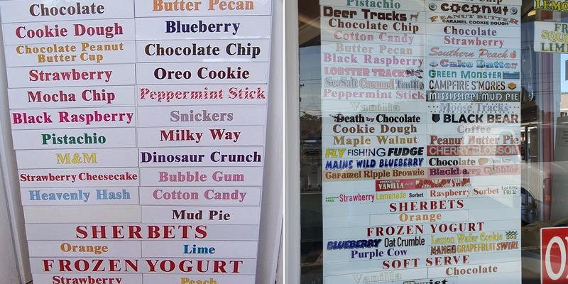 Holiday Hill Ice Cream Menu