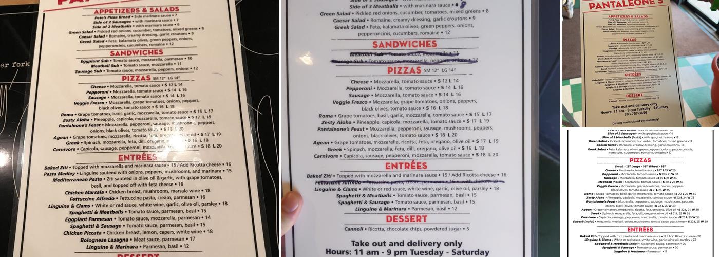 Pantaleone's Menu