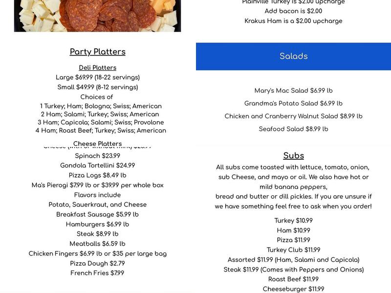 Derby Deli Inc Menu