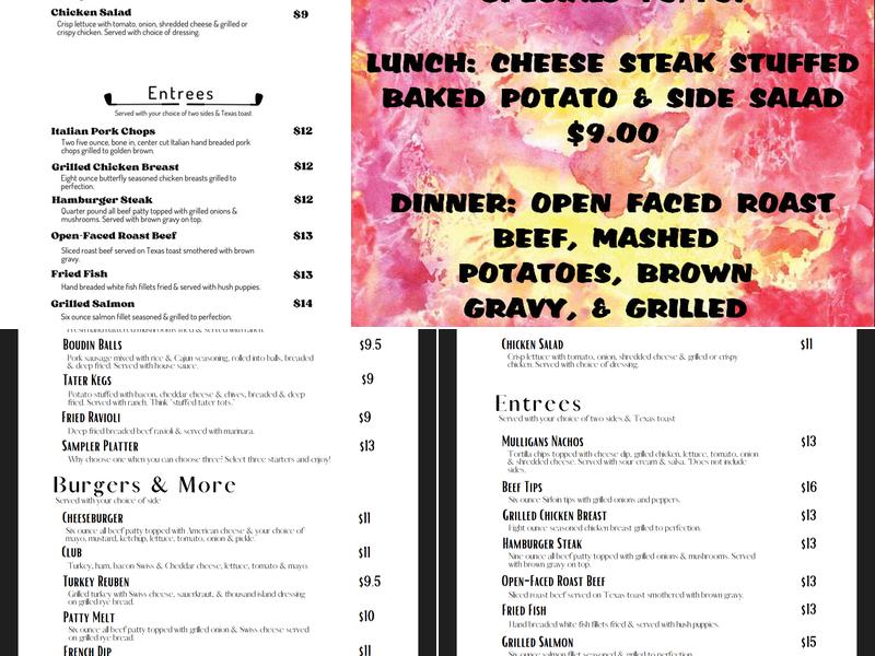 Mulligans Lounge Menu