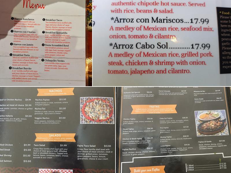 Cabo Sol Menu