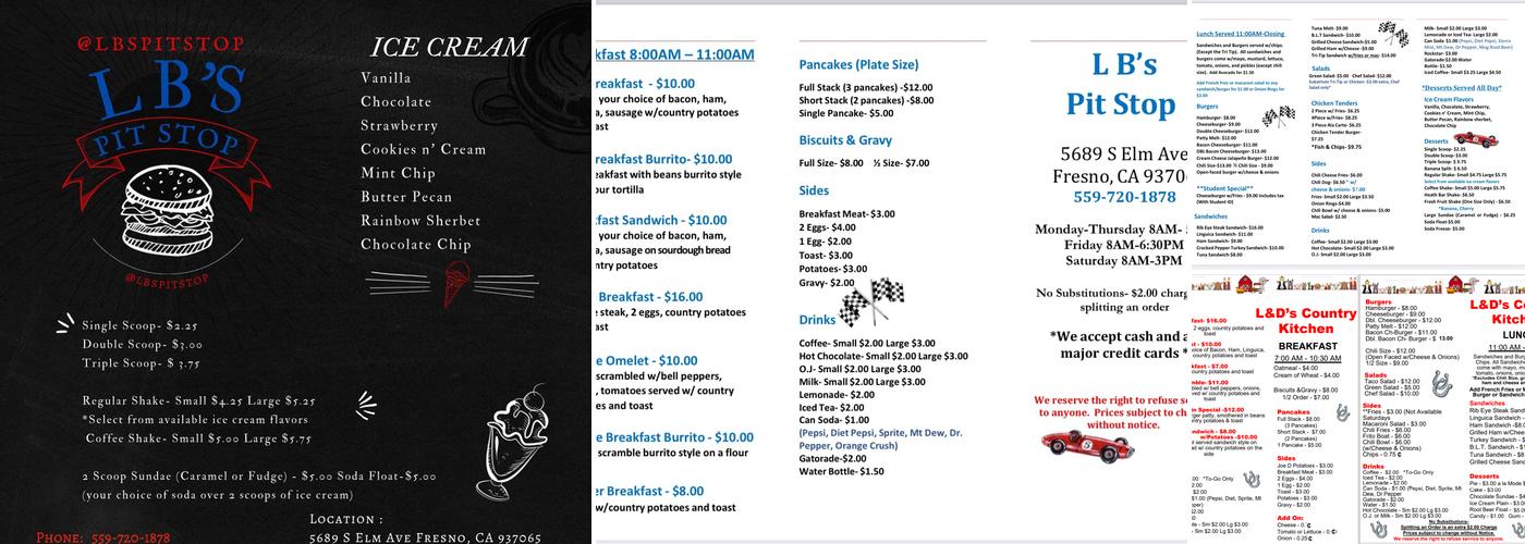 L.B.'s Pit Stop Menu