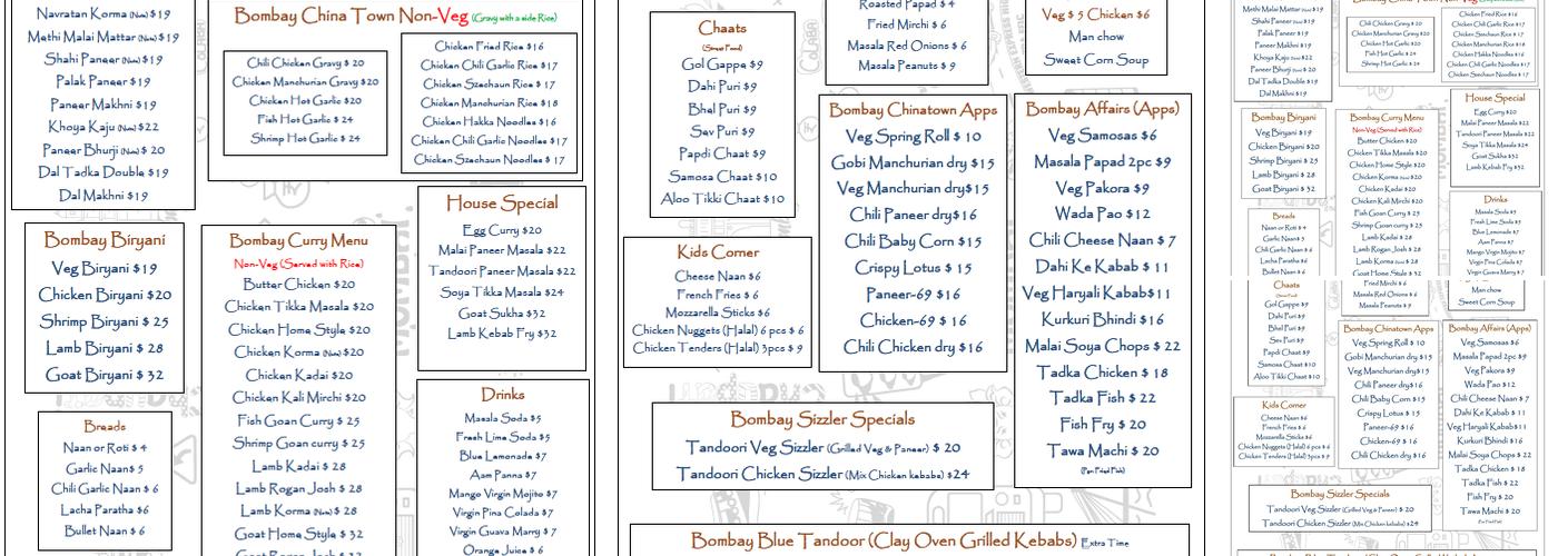 Bombay Blue Menu