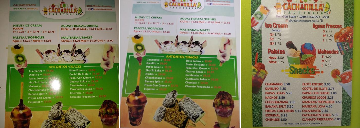 Paleteria La Cachanilla Menu