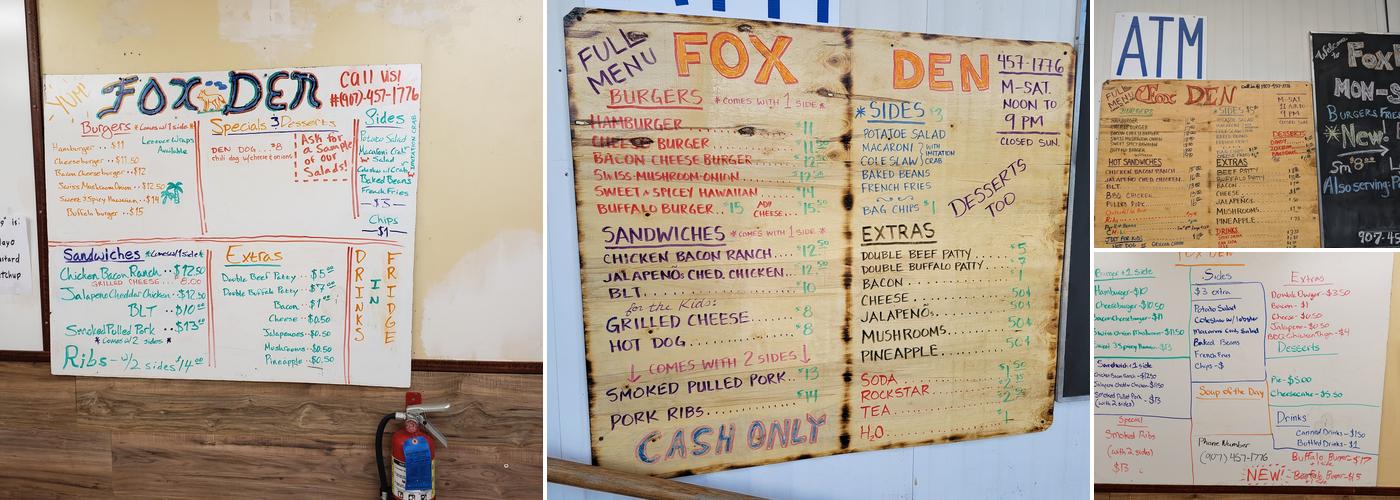 Fox Den Menu