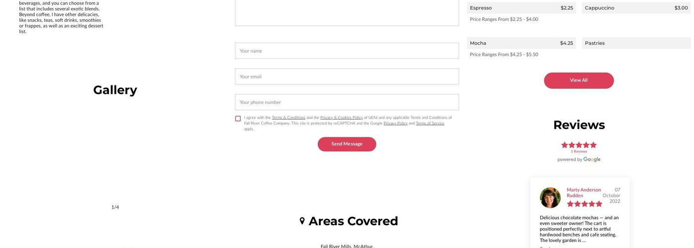 Fall River Coffee Company Menu